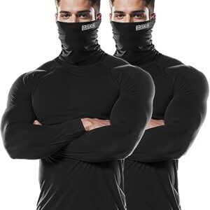 DRSKIN 2 Pack Men's MASK Turtleneck Compression Shirts Top Long Sleeve Thermal Sports Baselayer Running Athletic Workout (Turtleneck SB01 2P, L)