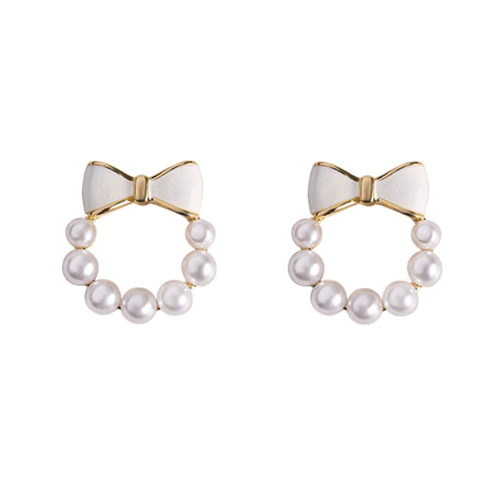 Channel V Small Pearl Earrings Cute Bow Pearl Stud Earrings Ribbon Bow Wedding Earring Jewelry Gift for Women