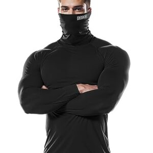 DRSKIN 2 Pack Men's MASK Turtleneck Compression Shirts Top Long Sleeve Thermal Sports Baselayer Running Athletic Workout (Turtleneck SB01 2P, L)