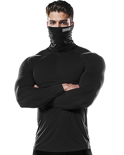 DRSKIN 2 Pack Men's MASK Turtleneck Compression Shirts Top Long Sleeve Thermal Sports Baselayer Running Athletic Workout (Turtleneck SB01 2P, L)