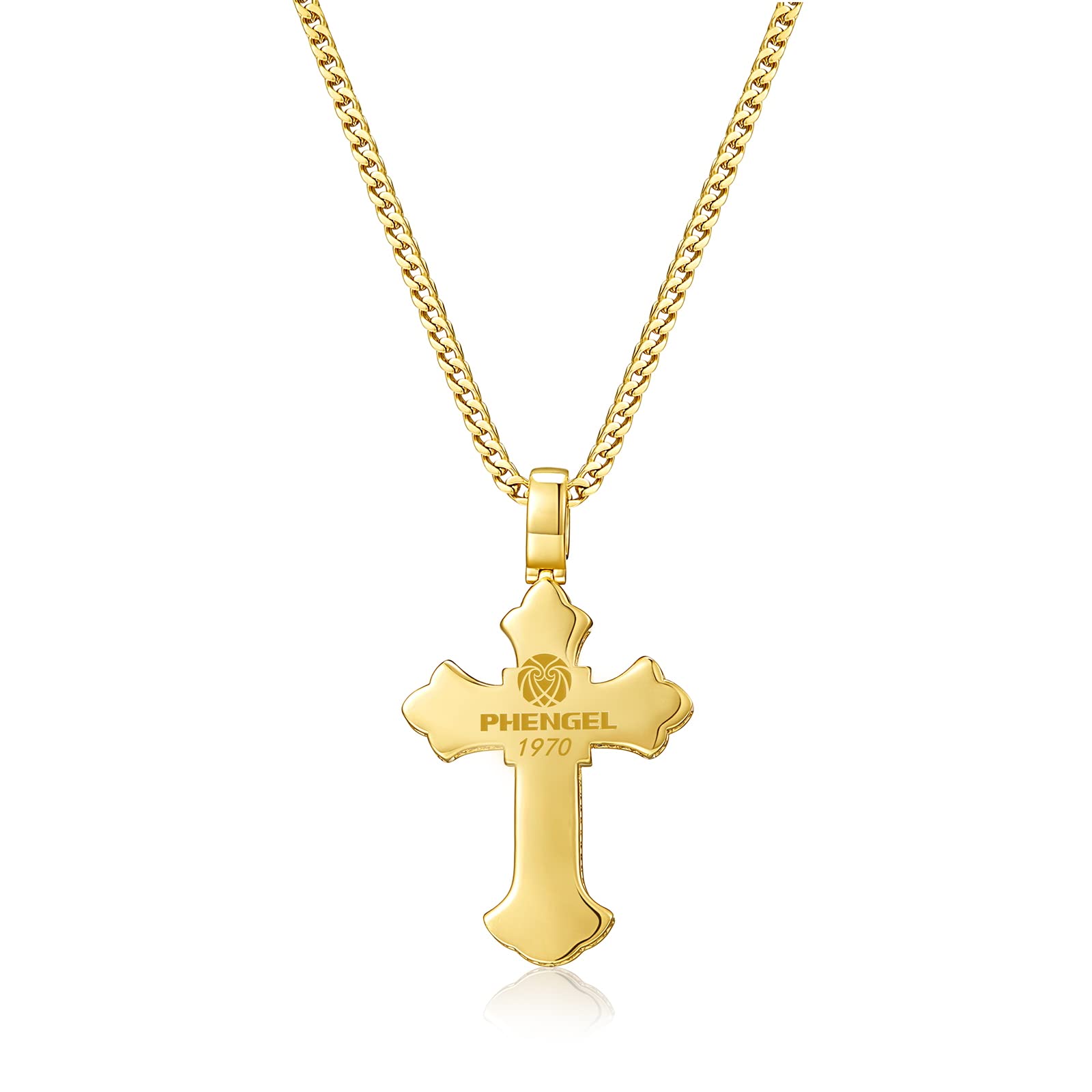 PHENGEL 12 month birthday stone Cubic Zirconia 5A Cz Cross Religious Pendant gorgeous Necklace (14K-Gold-11-Nov)