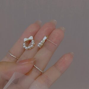 Channel V Small Pearl Earrings Cute Bow Pearl Stud Earrings Ribbon Bow Wedding Earring Jewelry Gift for Women