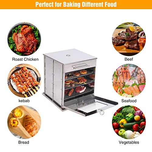 Lineslife Stainless Steel 304 Fastfold Camping Oven with 3 Tier Grill, Portable Outdoor Camp Stove Oven for Propane Stove and Camping Stove, Outdoor Cooking, BBQ, Picnic