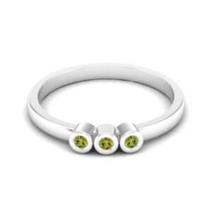 MOONEYE Tiny Round Shape Peridot Stackable Women Ring in 925 Sterling Silver Minimalist Delicate Jewelry (Sterling Silver, 9)