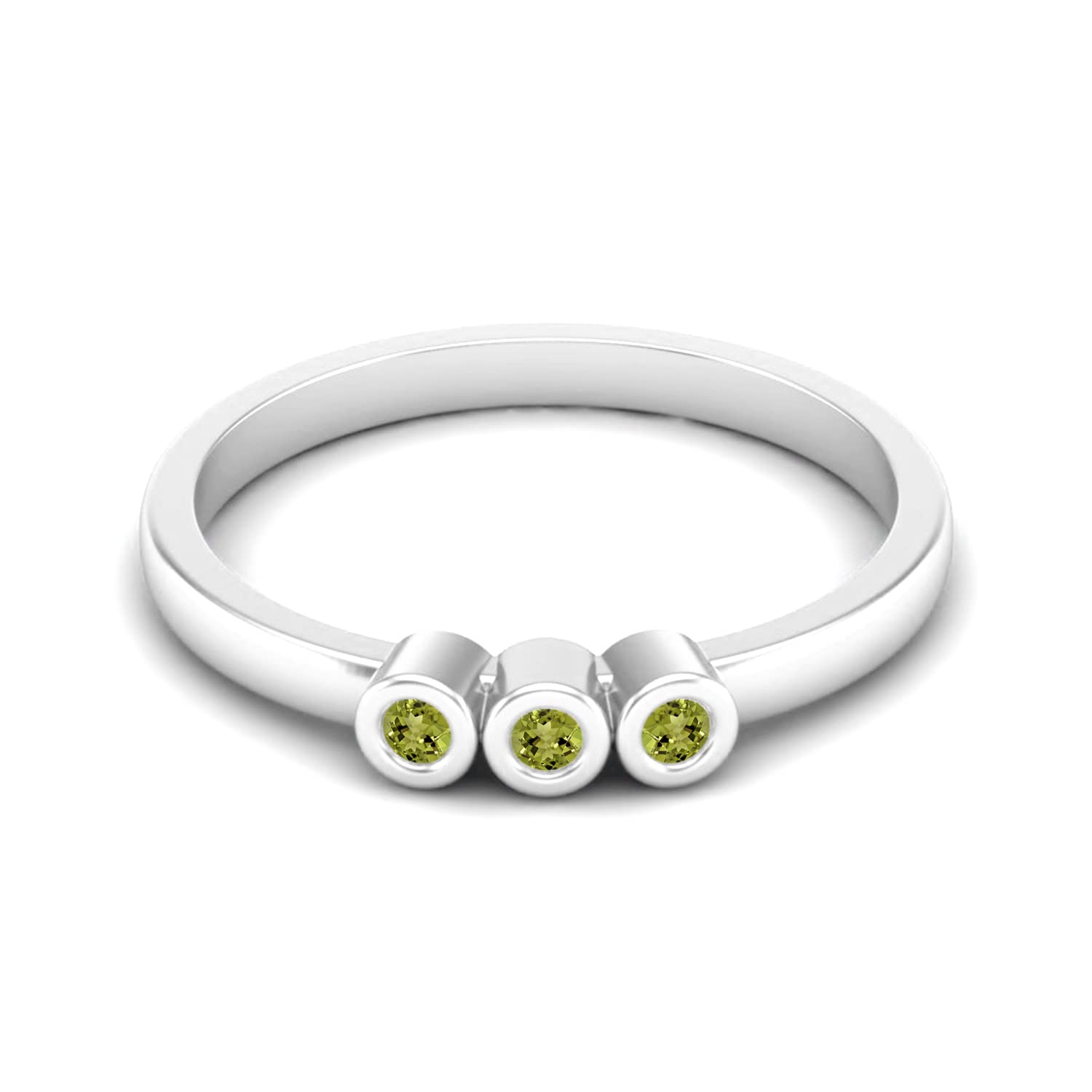 MOONEYE Tiny Round Shape Peridot Stackable Women Ring in 925 Sterling Silver Minimalist Delicate Jewelry (Sterling Silver, 9)