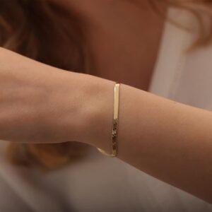 Pancert Dainty Gold Herringbone Bracelet for Women 14K Gold Plated Lightweight Chain Bracelet Herringbone Snake Bracelet Charm Bracelet Minimalist Handmade Jewelry Gift