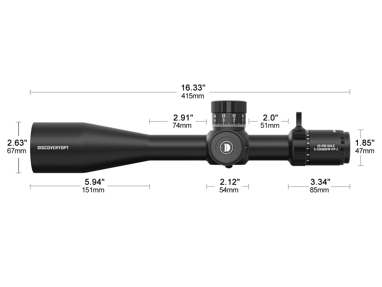 DISCOVERYOPT Optics ED GEN-II 5-25x56mm PRS Rifle Scope FFP 0.1 MRAD Illuminated Reticle with Zero Stop 34mm Tube