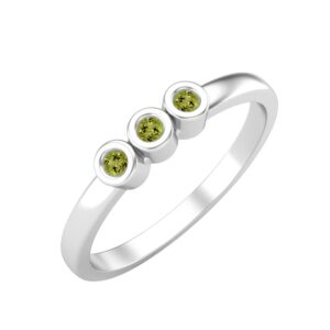 MOONEYE Tiny Round Shape Peridot Stackable Women Ring in 925 Sterling Silver Minimalist Delicate Jewelry (Sterling Silver, 9)