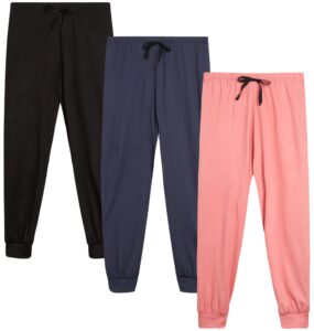 sweet hearts girls' sweatpants - super soft athletic performance joggers: made in usa (3 pack), size 10-12, black/mauve/navy