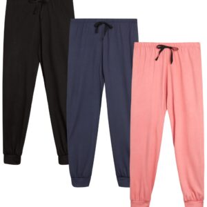 Sweet Hearts Girls' Sweatpants - Super Soft Athletic Performance Joggers: Made in USA (3 Pack), Size 10-12, Black/Mauve/Navy