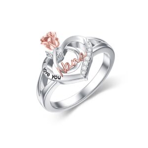 popkimi gifts for nana nana ring 925 sterling silver nana jewelry i love you nana ring rose flower love heart ring birthday jewelry for nana