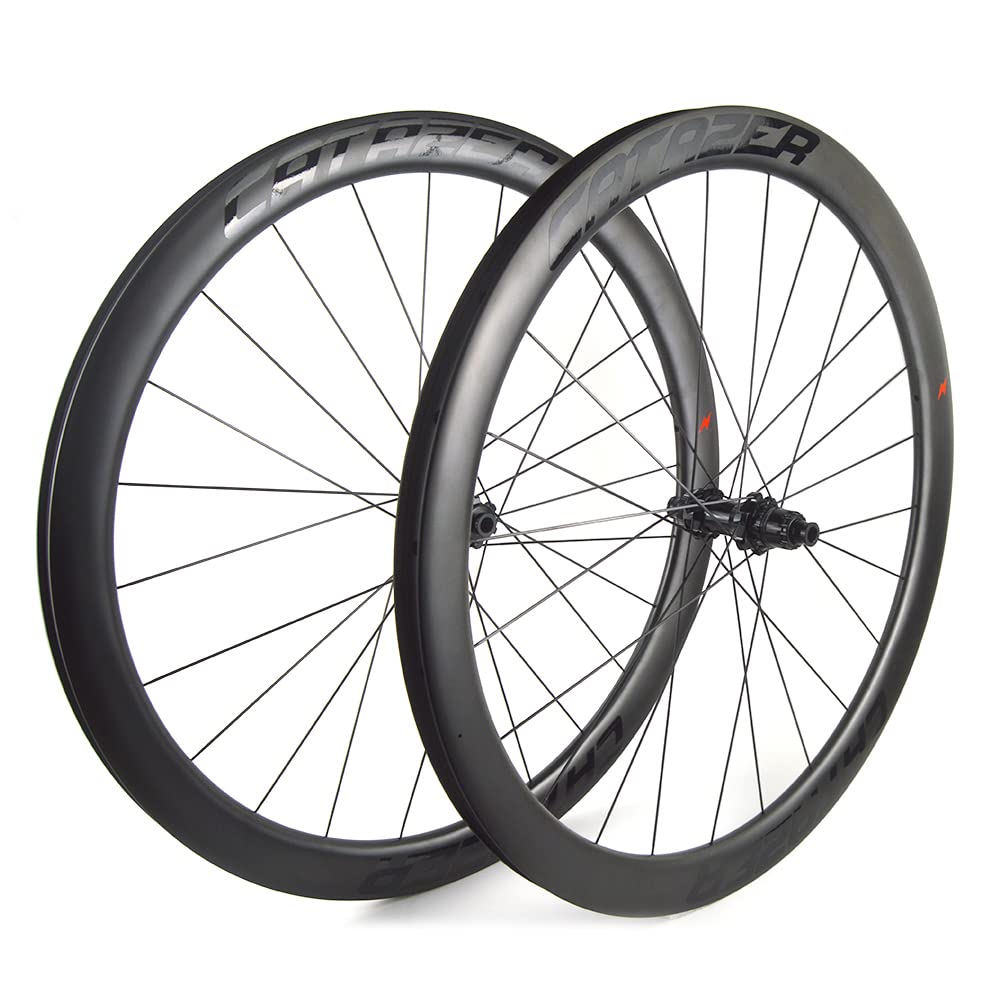 catazer Carbon Gravel Wheels 700C Road Disc Brake Wheelset 45x28mm Clincher Tubeless Ready Ratchet hub XDR Thru Axle 12x100mm 12x142mm Center Lock