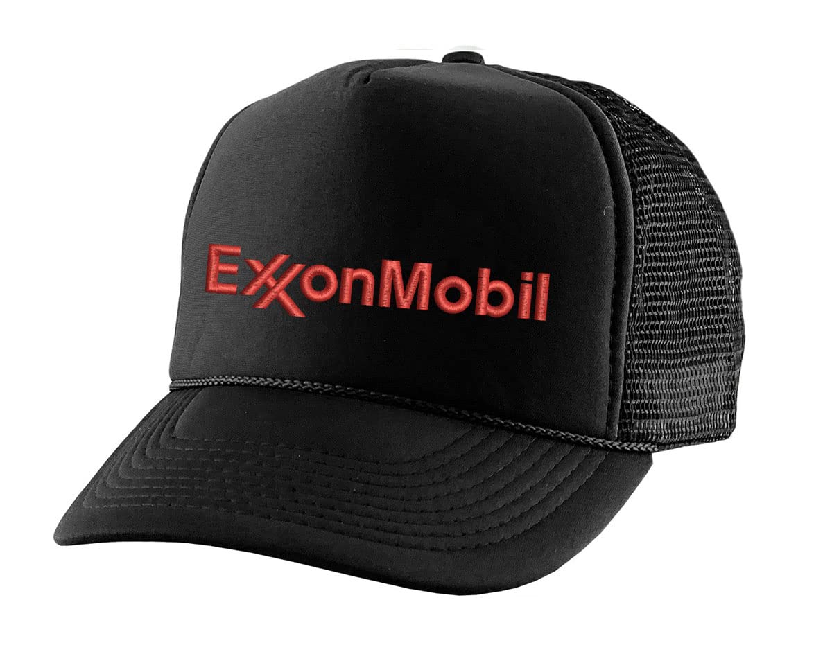 Exxon Mobile Trucker Hat Embroidered Adjustable Cap (Black)