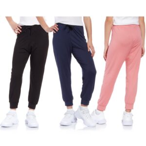 Sweet Hearts Girls' Sweatpants - Super Soft Athletic Performance Joggers: Made in USA (3 Pack), Size 10-12, Black/Mauve/Navy