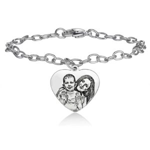 Personalized Picture Heart Bracelets for Women,Mother Day Round Rectangle Bracelet Stainless Steel Memory Gifts Custom Mother Bracelets for Family as Christmas Birthday Gift (A-heart)