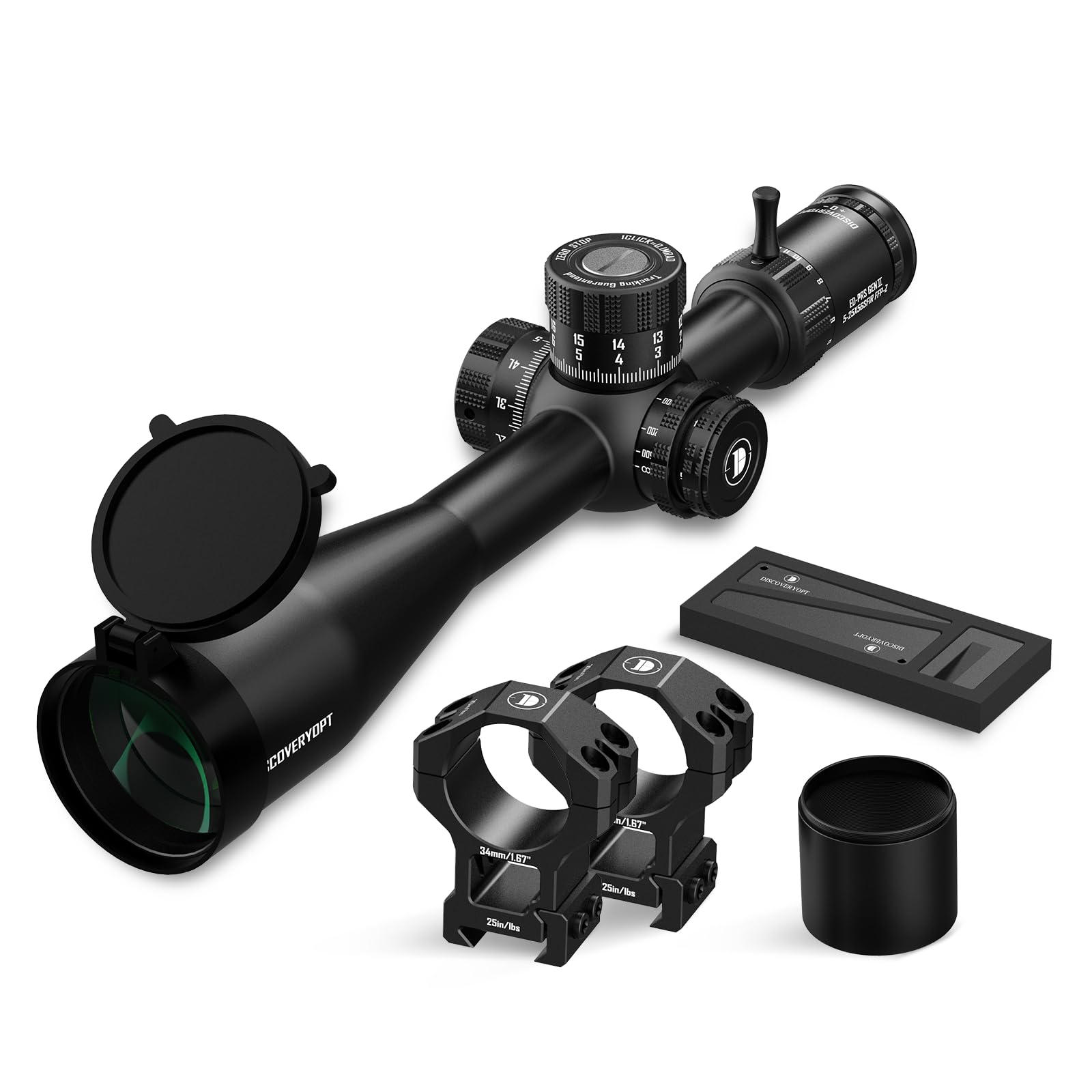 DISCOVERYOPT Optics ED GEN-II 5-25x56mm PRS Rifle Scope FFP 0.1 MRAD Illuminated Reticle with Zero Stop 34mm Tube