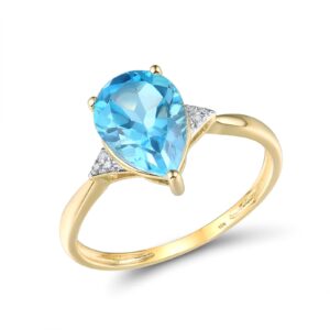 santuzza 10k yellow solid gold solitaire pear shape swiss blue topaz genuine diamond ring for women (6)