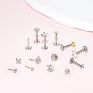 limerencia G23 Hypoallergenic 18g Flat Back Stud Earrings | F136 Implant Grade Titanium Press Fit Threadless Push Pop in Cartilage Helix Labret Lip Monroe Tragus Piercing Studs (4mm White CZ Silver)