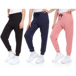 Sweet Hearts Girls' Sweatpants - Super Soft Athletic Performance Joggers: Made in USA (3 Pack), Size 10-12, Black/Mauve/Navy