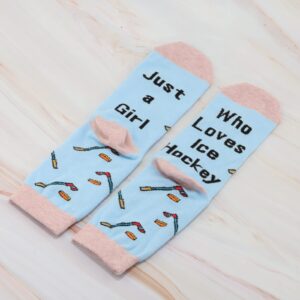 CMNIM Girls Ice Hockey Gifts 2 Pairs Hockey Novelty Socks just a Girl Who Loves Ice Hockey Players Gift Ice Hockey Lover Gift (2 pairs ice Hockey socks colour)