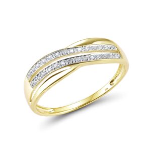 Santuzza 10K Yellow Solid Gold Genuine Diamond Dainty Cross Twisted Ring for Women (8)