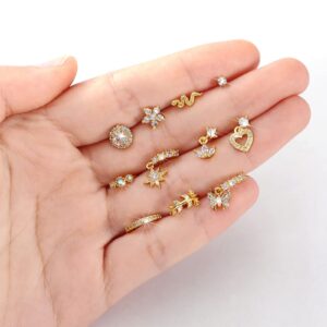 30 Pcs Dangling Nose Rings 20g Nose Ring Hoop L Shaped Stainless Steel Dangling Nose Studs Cute Nose Piercing Jewelry for Women (Gold)