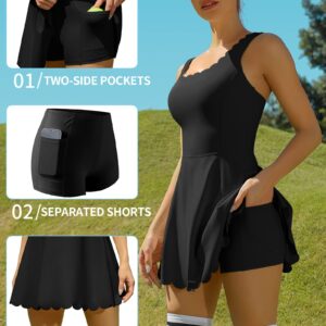 ATTRACO Women's Workout Dress with Shorts Pockets Golf Skirt Sport Exercise Outfits Black M