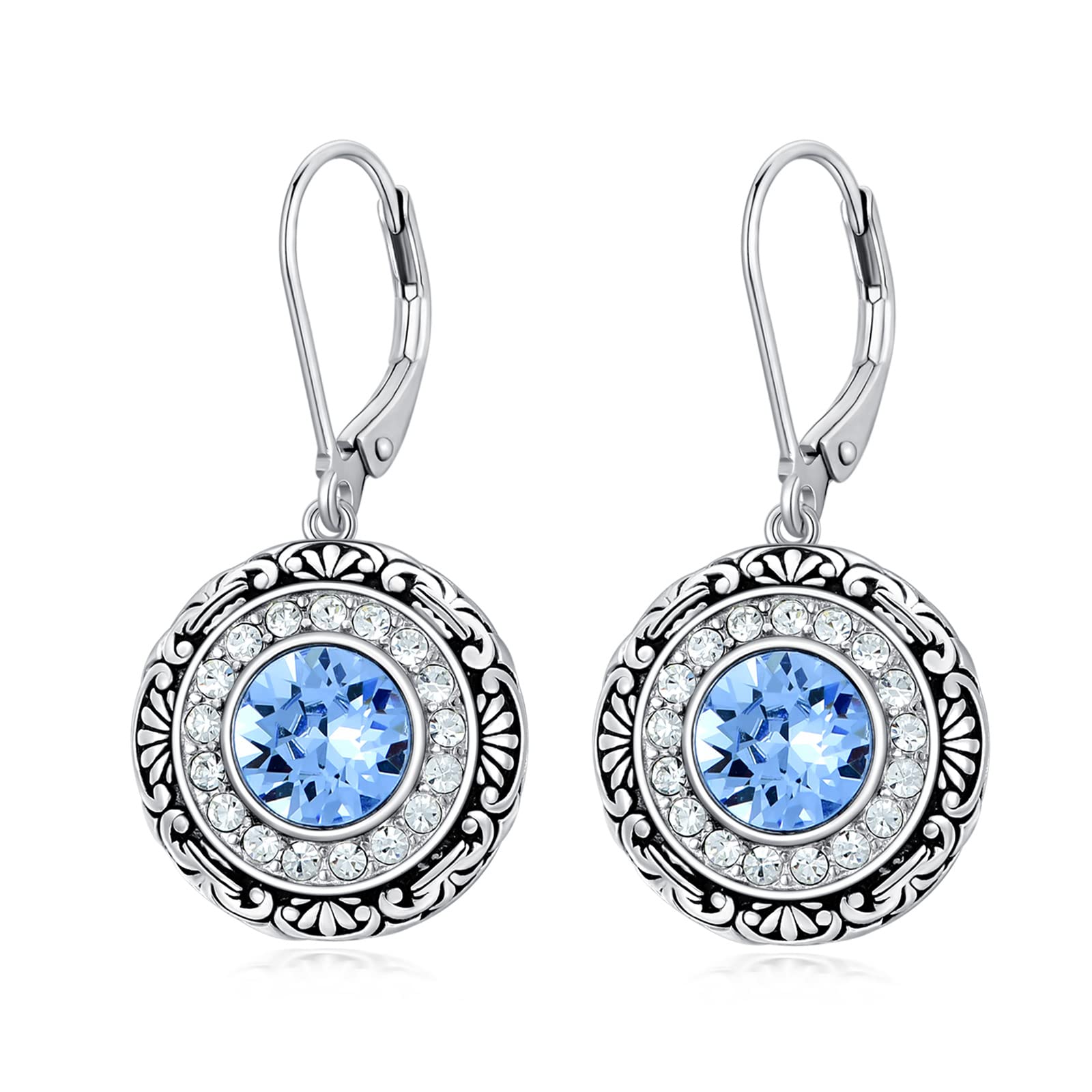 December Birthstone Earrings 925 Sterling Silver Filigree Birthstone Dangle Drop Earrings Blue Topaz dangle Earrings for Women Birthday Anniversary Fine Jewelry for Women