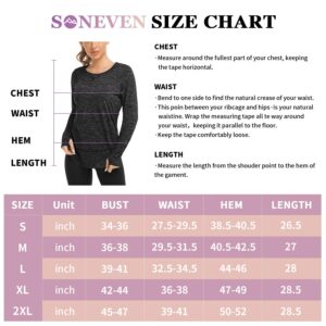 WOWENY Women Fleece Thermal Long Sleeve Workout Shirts Athletic Yoga Gym Tops Loose Fit Quick Dry Running Shirts with Thumb Holes Dark Grey XL