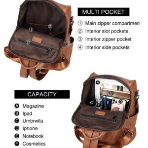 FADEON Leather Backpack Purse for Women Designer Ladies Shoulder Book Bag Fashion PU Convertible Travel Backpack Purses and Shoulder strap