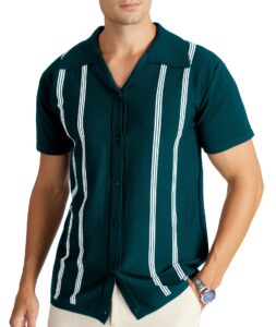 v valanch men's vintage shirts retro stripes polo shirts short sleeve button closure knitting shirts