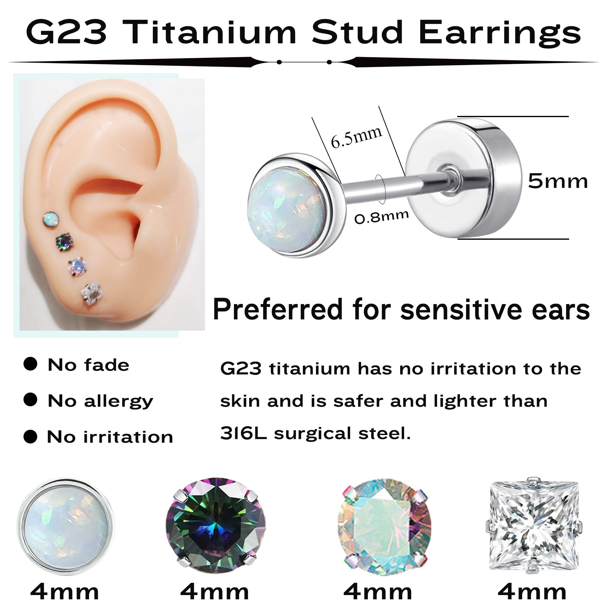 G23 Titanium Earrings Hypoallergenic Cartilage Earrings Silver for Men Women StyleC