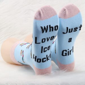 CMNIM Girls Ice Hockey Gifts 2 Pairs Hockey Novelty Socks just a Girl Who Loves Ice Hockey Players Gift Ice Hockey Lover Gift (2 pairs ice Hockey socks colour)