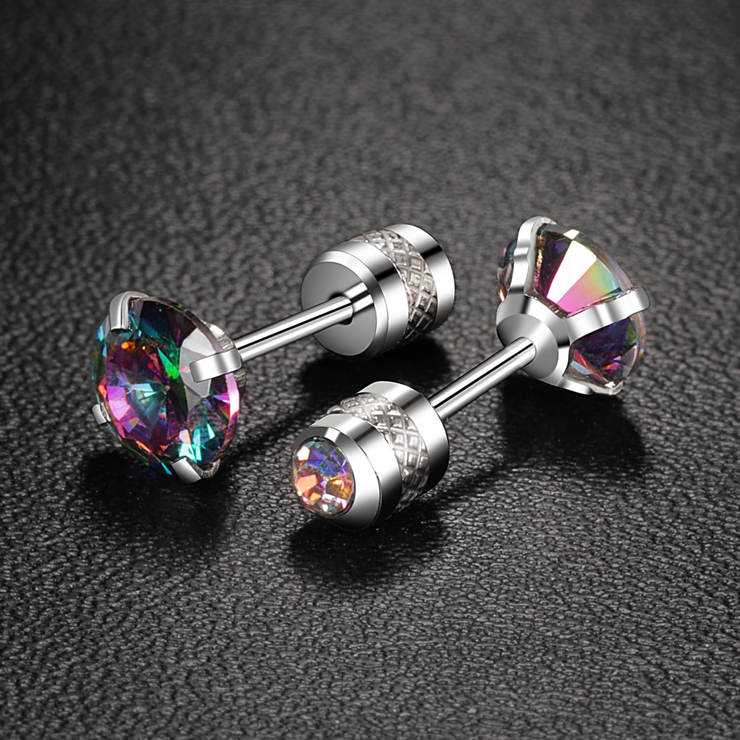 Titanium Screw Back Pack of Earrings Rainbow Cubic Zirconia Studs for Women Men 20G Helix Piercing Post Surgical Stainless Steel Hypoallergenic for Sensitive Ears Simulated Diamond