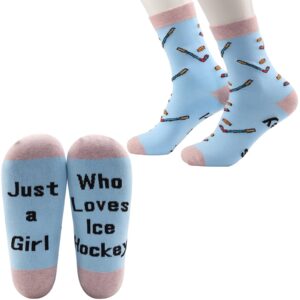 CMNIM Girls Ice Hockey Gifts 2 Pairs Hockey Novelty Socks just a Girl Who Loves Ice Hockey Players Gift Ice Hockey Lover Gift (2 pairs ice Hockey socks colour)