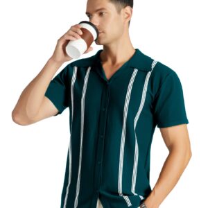 V VALANCH Men's Vintage Shirts Retro Stripes Polo Shirts Short Sleeve Button Closure Knitting Shirts