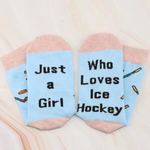 CMNIM Girls Ice Hockey Gifts 2 Pairs Hockey Novelty Socks just a Girl Who Loves Ice Hockey Players Gift Ice Hockey Lover Gift (2 pairs ice Hockey socks colour)