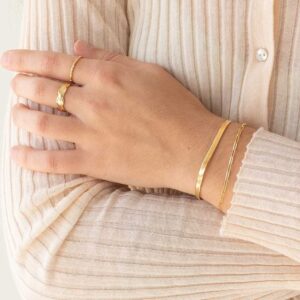 Pancert Dainty Gold Herringbone Bracelet for Women 14K Gold Plated Lightweight Chain Bracelet Herringbone Snake Bracelet Charm Bracelet Minimalist Handmade Jewelry Gift