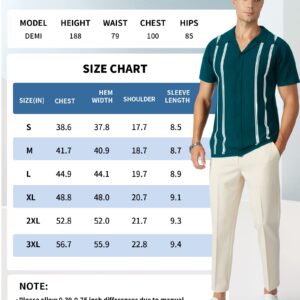 V VALANCH Men's Vintage Shirts Retro Stripes Polo Shirts Short Sleeve Button Closure Knitting Shirts