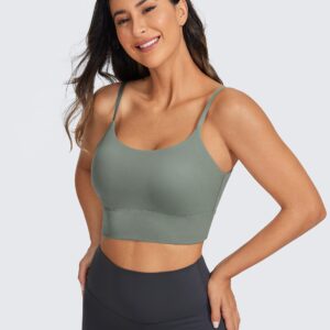 CRZ YOGA Adjustable Longline Sports Bra for Women - V Back Wireless Workout Padded Yoga Bra Cropped Tank Tops Grey Sage Medium