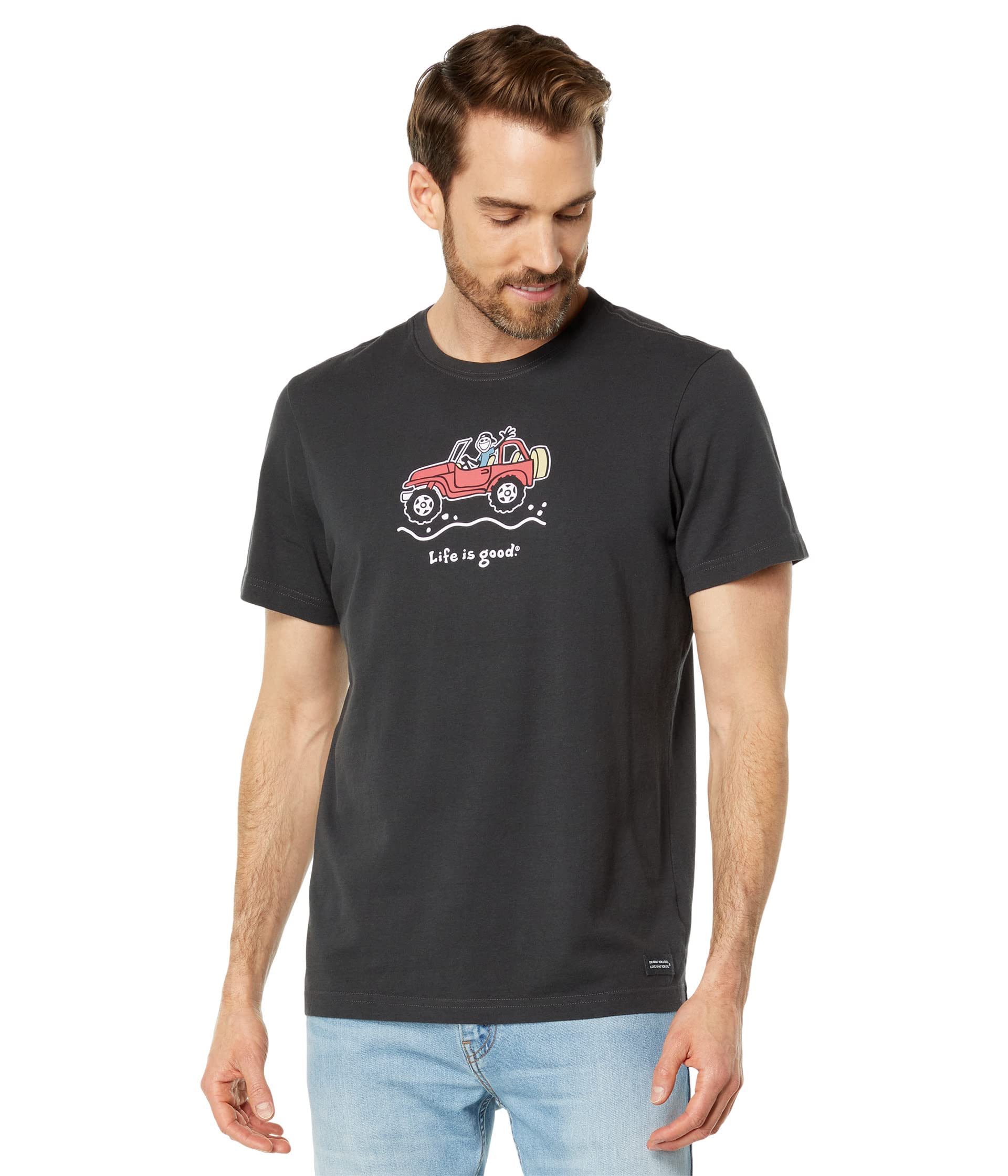 Life is Good. Men's Offroad Jake SS Crusher Tee, Jet Black, Small