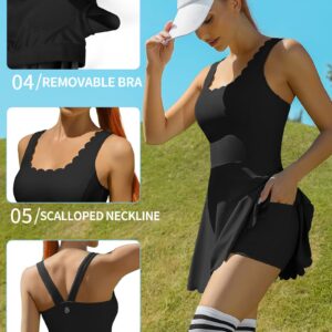 ATTRACO Women's Workout Dress with Shorts Pockets Golf Skirt Sport Exercise Outfits Black M