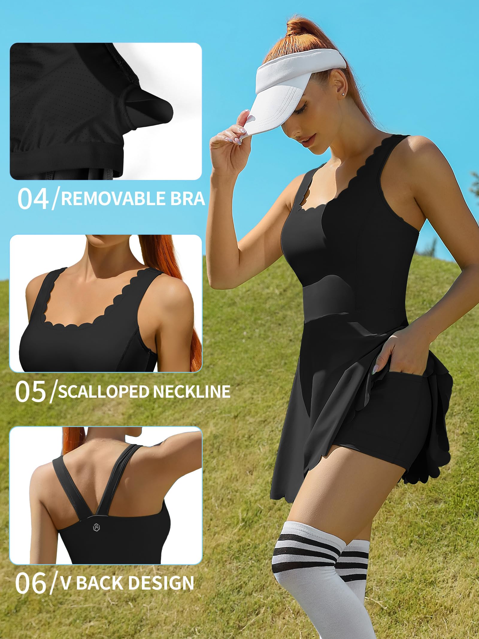 ATTRACO Women's Workout Dress with Shorts Pockets Golf Skirt Sport Exercise Outfits Black M