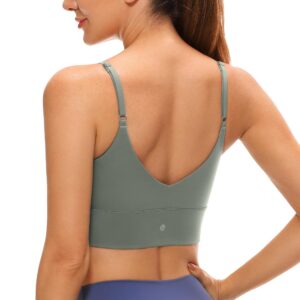 crz yoga adjustable longline sports bra for women - v back wireless workout padded yoga bra cropped tank tops grey sage medium