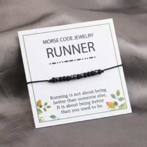 WSNANG Runner Gift Runner Morse Code Bracelet Running Lover Gifts Fitness Gym Gift for Runner Cross Country Running Gift (Runner MC Br-2)