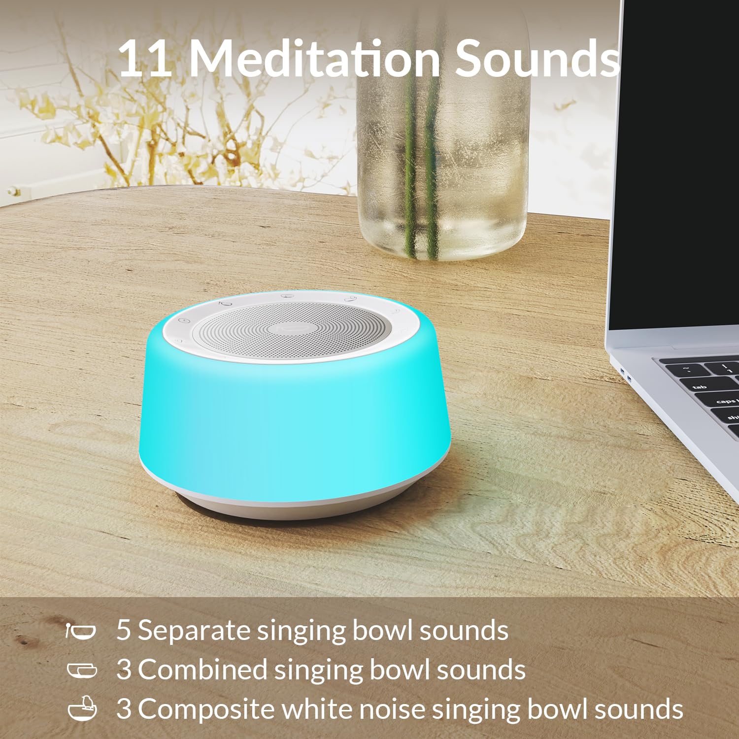 Tibetan Singing Bowls Machine - 11 Sound Bowls for Yoga, Meditation, Mindfulness, Healing, Chakra Healing and Stress Relief, Timer and Memory Features, Plug in