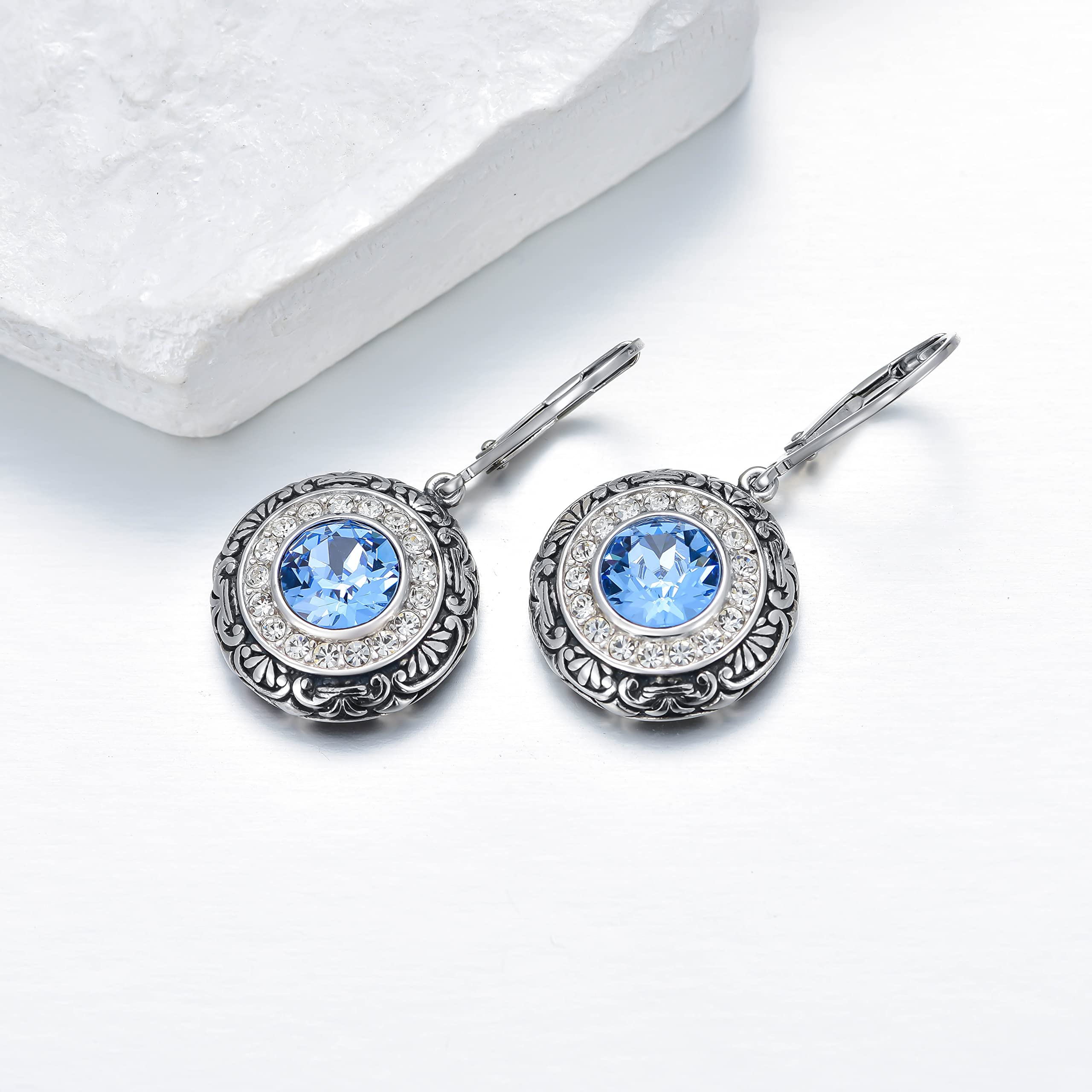 December Birthstone Earrings 925 Sterling Silver Filigree Birthstone Dangle Drop Earrings Blue Topaz dangle Earrings for Women Birthday Anniversary Fine Jewelry for Women