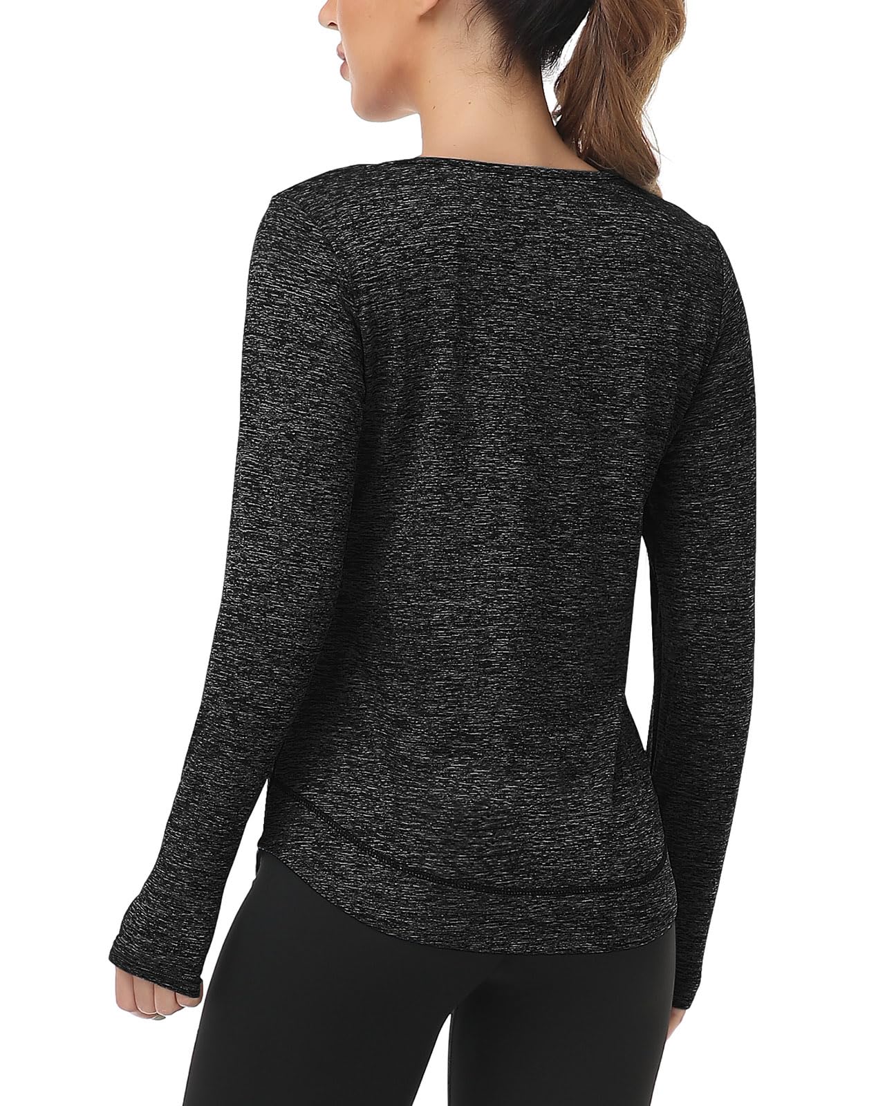 WOWENY Women Fleece Thermal Long Sleeve Workout Shirts Athletic Yoga Gym Tops Loose Fit Quick Dry Running Shirts with Thumb Holes Dark Grey XL