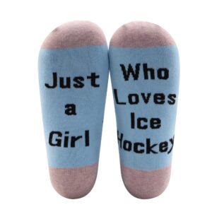 CMNIM Girls Ice Hockey Gifts 2 Pairs Hockey Novelty Socks just a Girl Who Loves Ice Hockey Players Gift Ice Hockey Lover Gift (2 pairs ice Hockey socks colour)