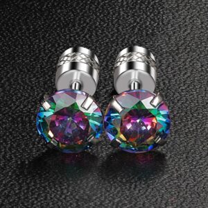 Titanium Screw Back Pack of Earrings Rainbow Cubic Zirconia Studs for Women Men 20G Helix Piercing Post Surgical Stainless Steel Hypoallergenic for Sensitive Ears Simulated Diamond